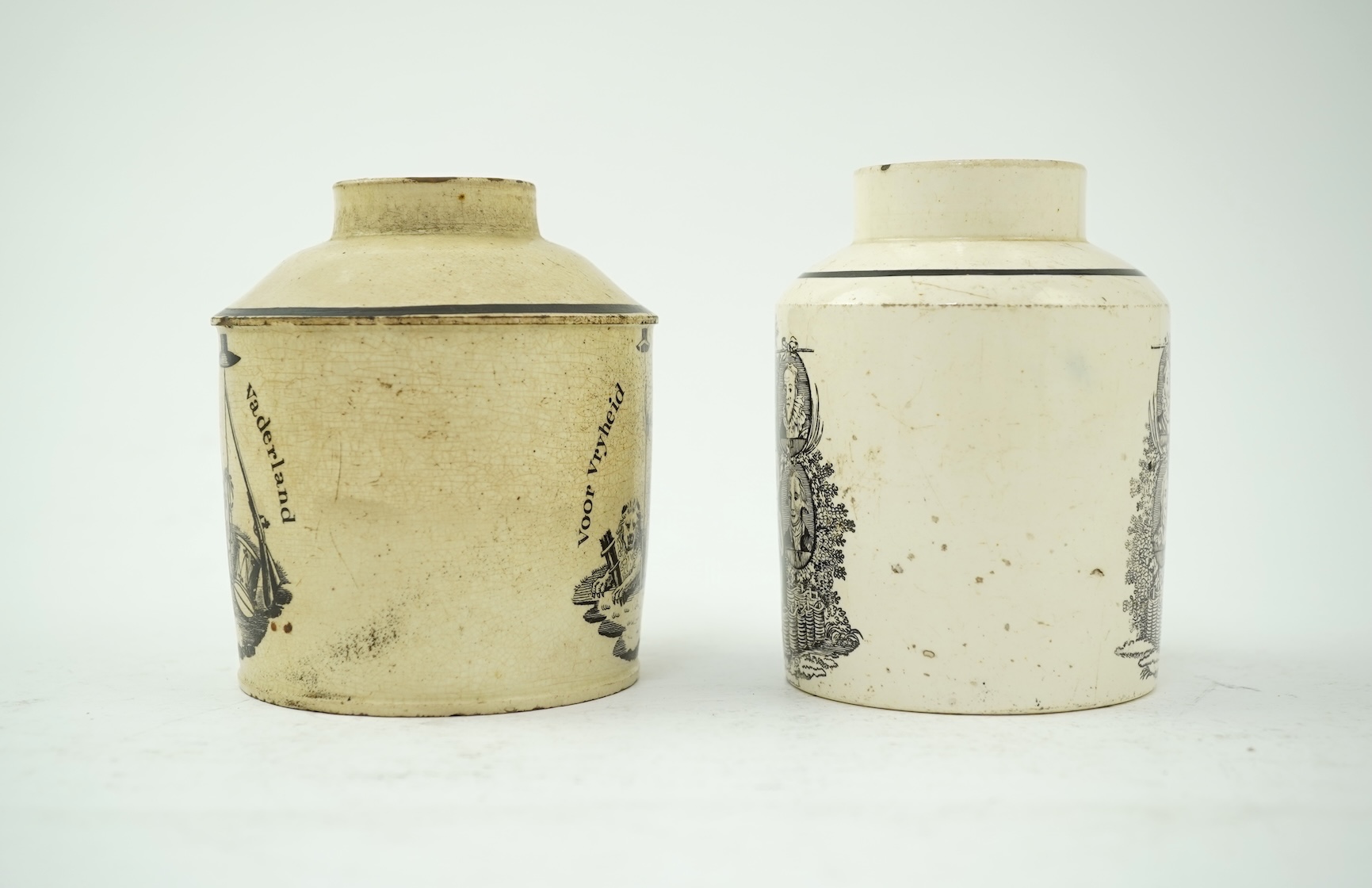Two Leeds creamware Dutch market tea caddies, c.1790